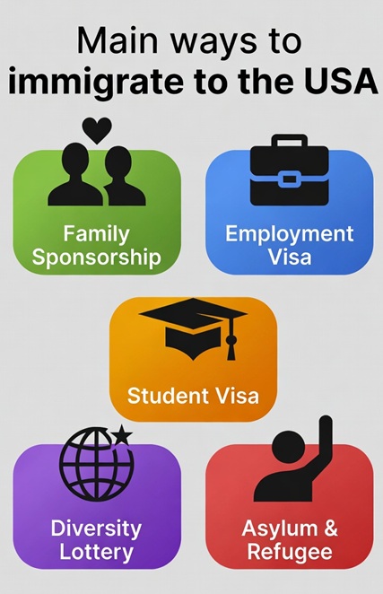 اینفوگرافی روش های مهاجرت به آمریکا